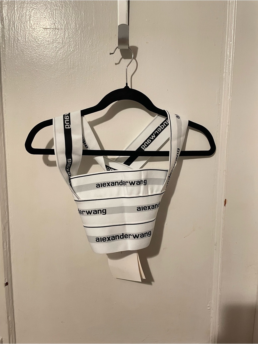 Alexander Wang White and Black Logo Stripe Bralette